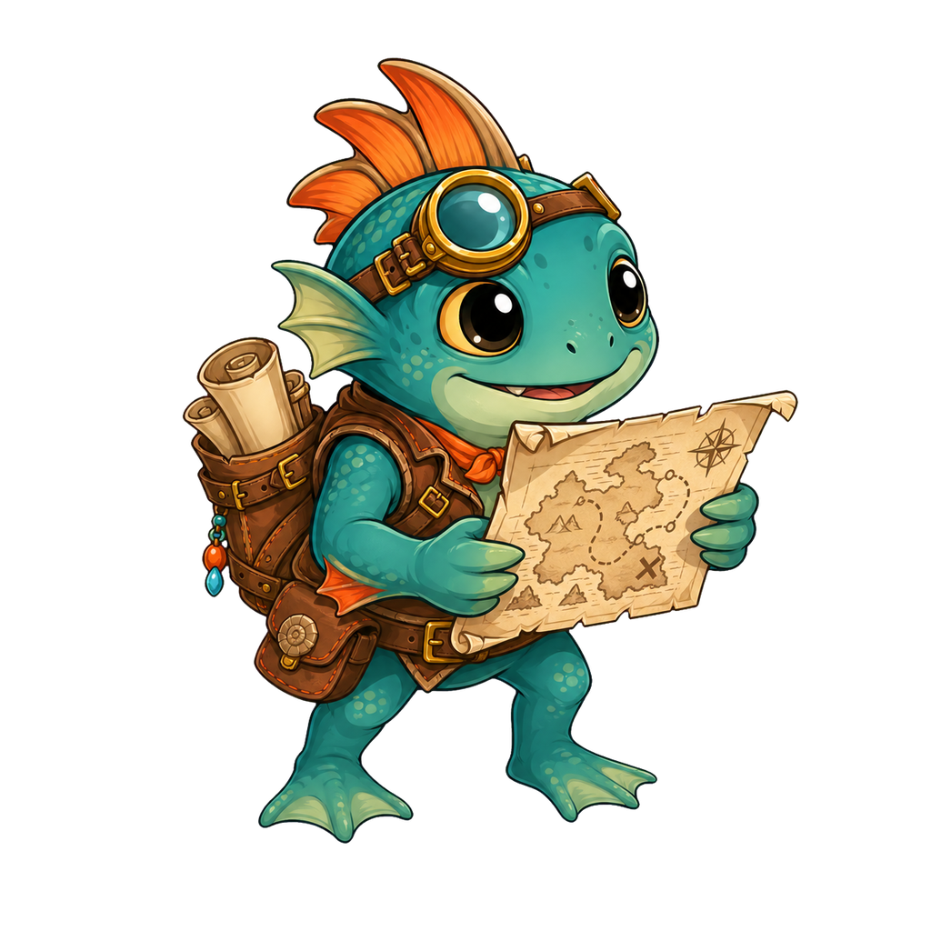 Finly mascot - explorer with scroll